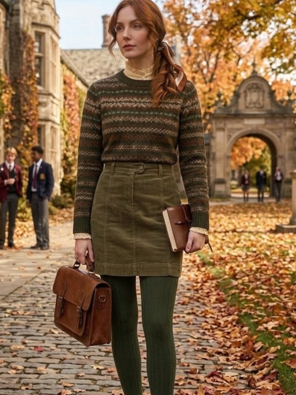 H&M Olive Green A-Line Corduroy Skirt Fall Autumn Dark Academia Poetcore College